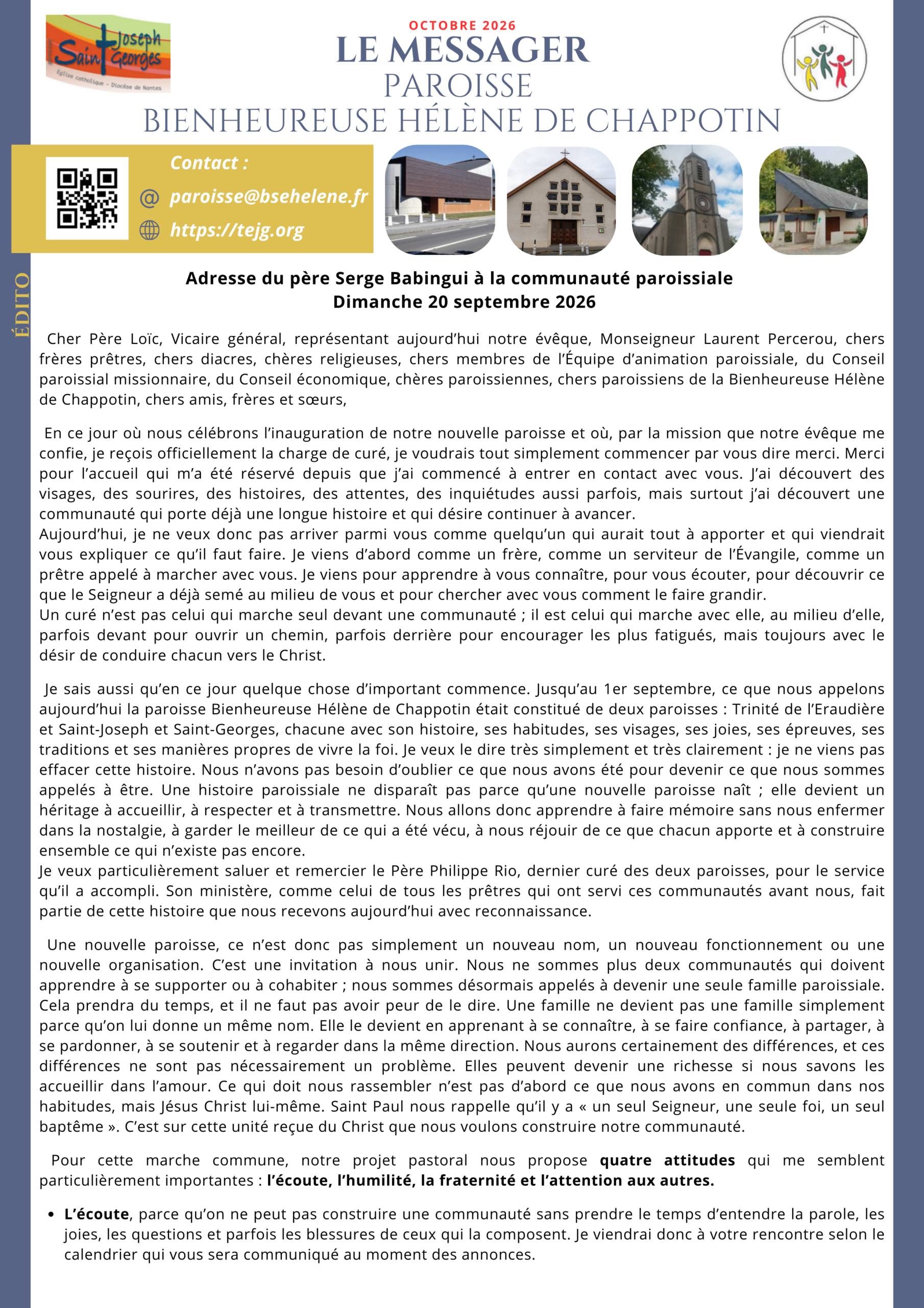 Messager du mois d&rsquo;octobre